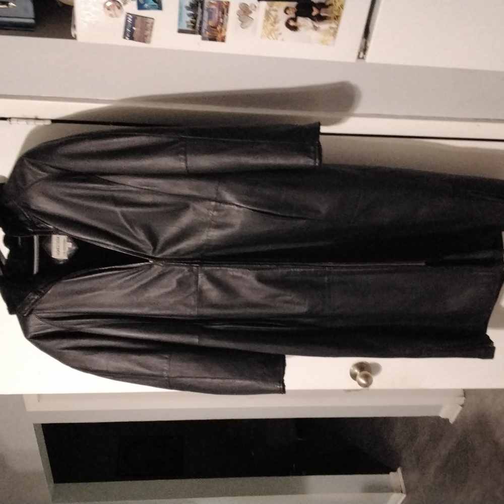 Black Leather Hooded Coat